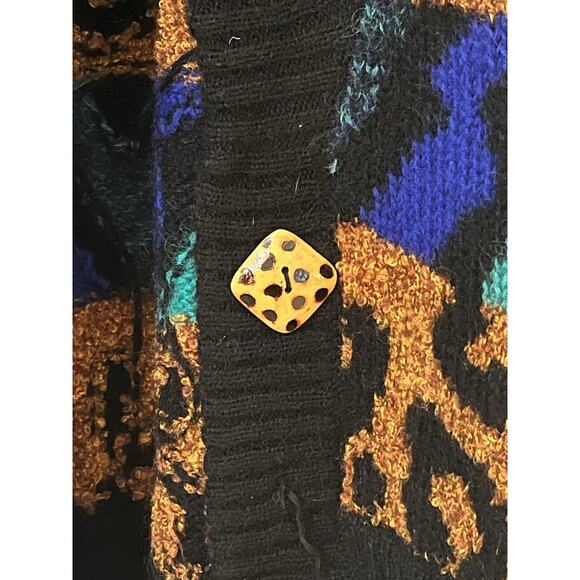 American Vintage Wool Cardigan Sweater Long Colorful Oversized Animal Print M - Picture 7 of 11